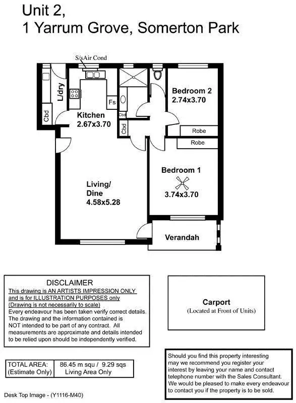 Floorplan of Homely apartment listing, 2/1 Yarrum Grove, Somerton Park SA 5044