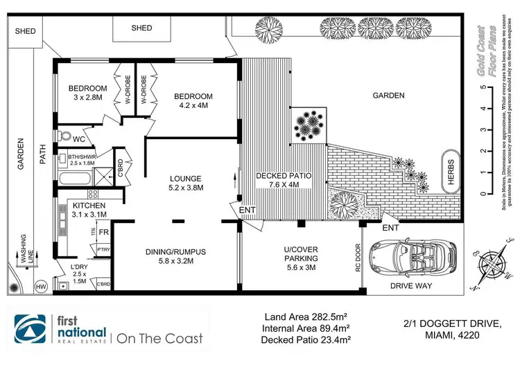 Floorplan of Homely semi-detached listing, 2/1 Doggett Drive, Miami QLD 4220