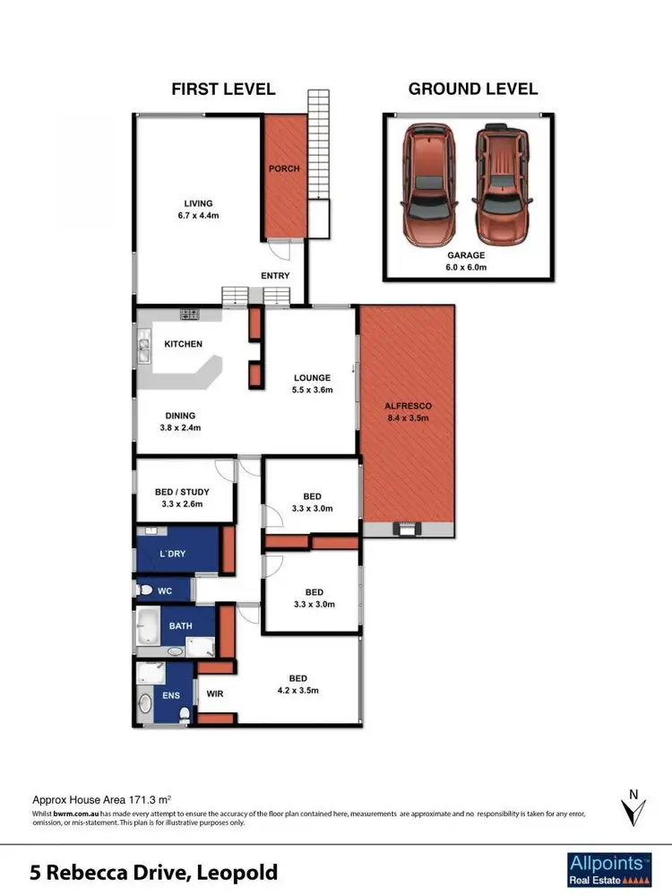 Floorplan of Homely house listing, 5 Rebecca Drive, Leopold VIC 3224