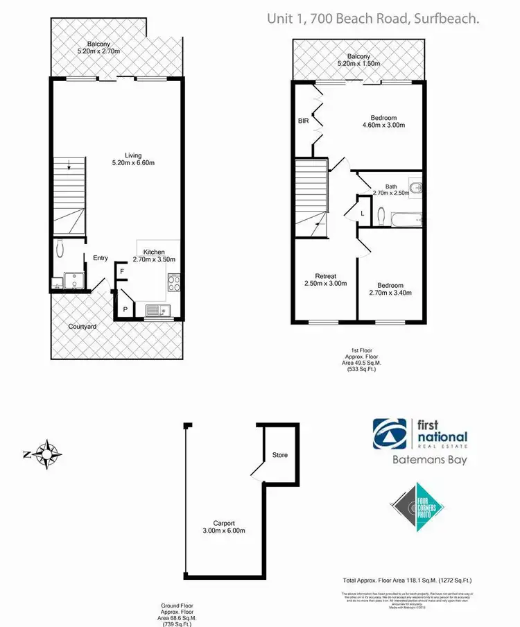 Floorplan of Homely unit listing, 1/700 Beach Road, Surf Beach NSW 2536