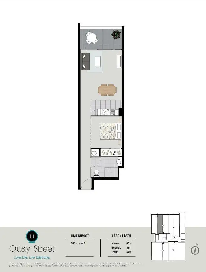 Floorplan of Homely apartment listing, 608/111 Quay Street, Brisbane QLD 4000