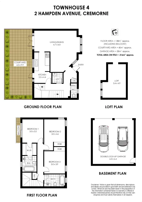 Floorplan of Homely townhouse listing, 4/2-4 Hampden Avenue, Cremorne NSW 2090