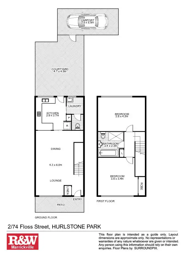 Floorplan of Homely townhouse listing, 2/74 Floss Street, Hurlstone Park NSW 2193