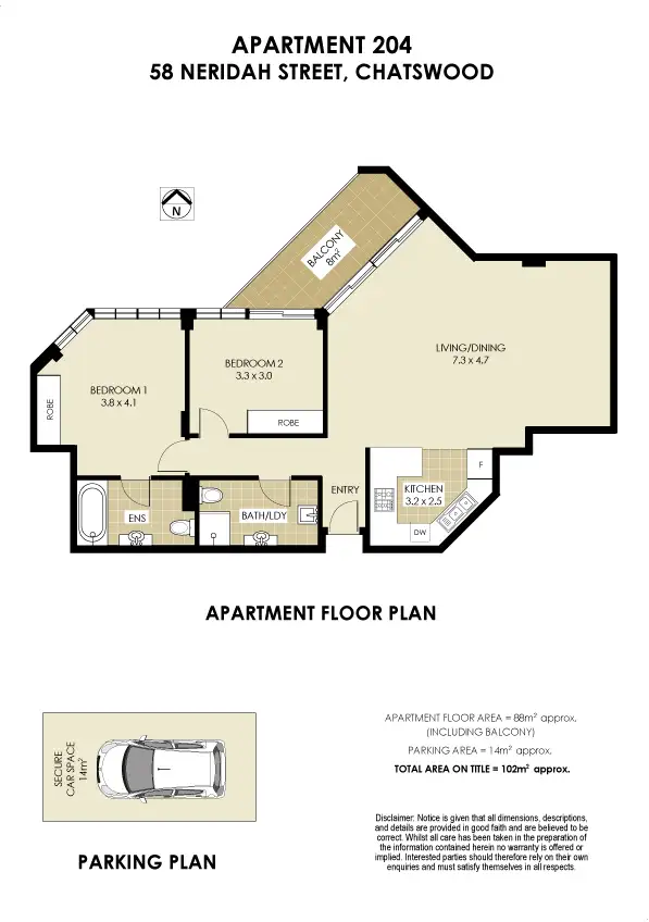 Floorplan of Homely apartment listing, 204/58 Neridah Street, Chatswood NSW 2067