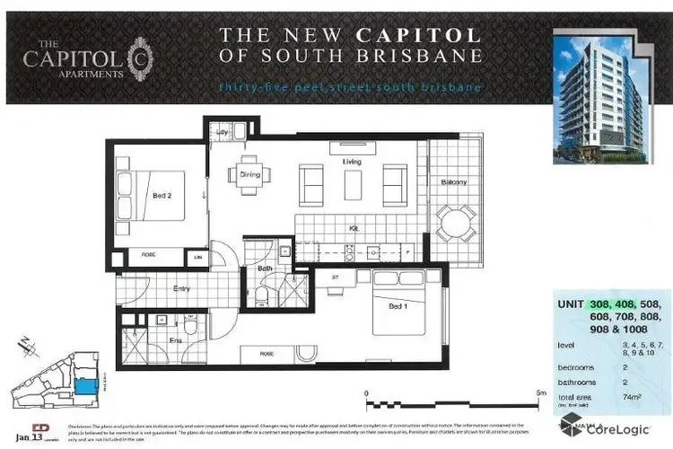 Floorplan of Homely unit listing, 308/35 Peel Street, South Brisbane QLD 4101