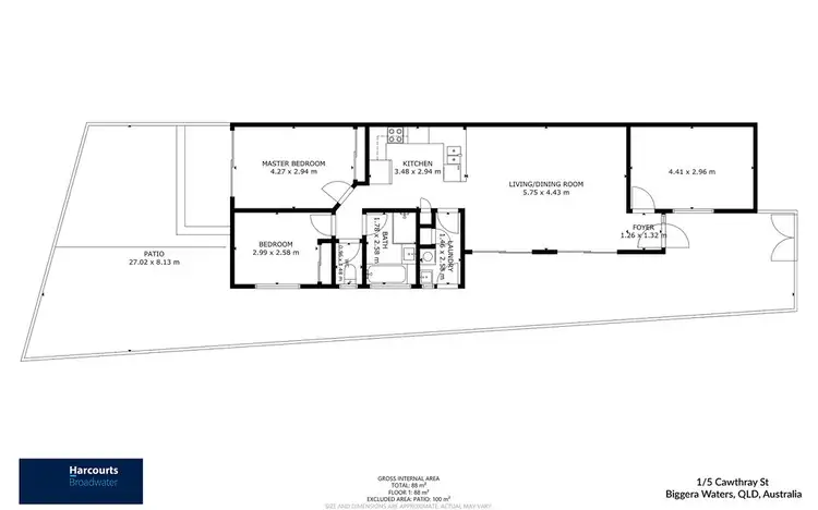 Floorplan of Homely semi-detached listing, 1/5 Cawthray Street, Biggera Waters QLD 4216