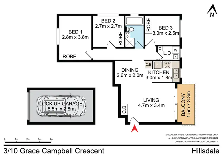 Floorplan of Homely unit listing, 3/10 Grace Campbell Crescent, Hillsdale NSW 2036