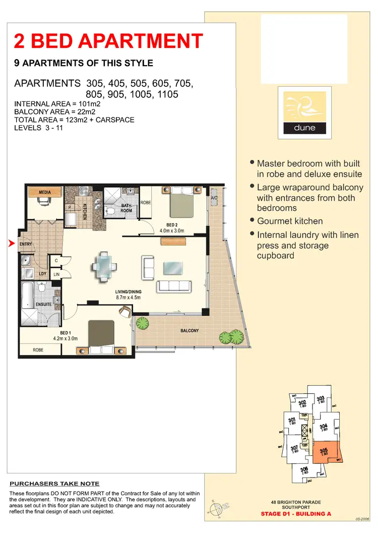 Floorplan of Homely apartment listing, 305/1 Aqua Street, Southport QLD 4215
