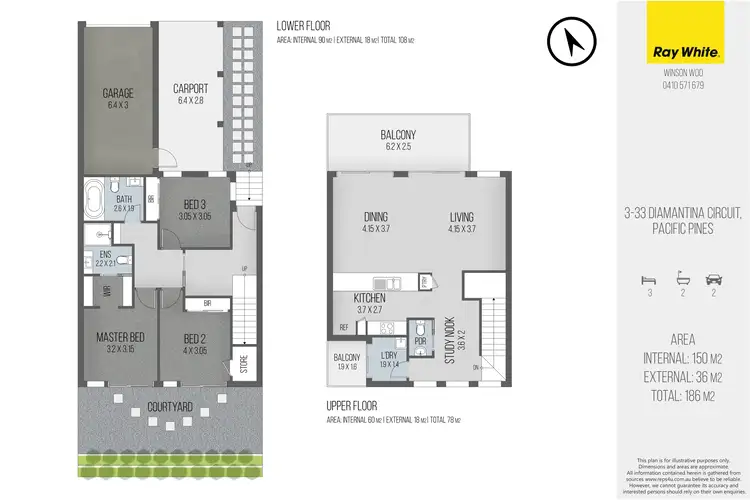 Floorplan of Homely townhouse listing, 3/33 Diamantina Circuit, Pacific Pines QLD 4211