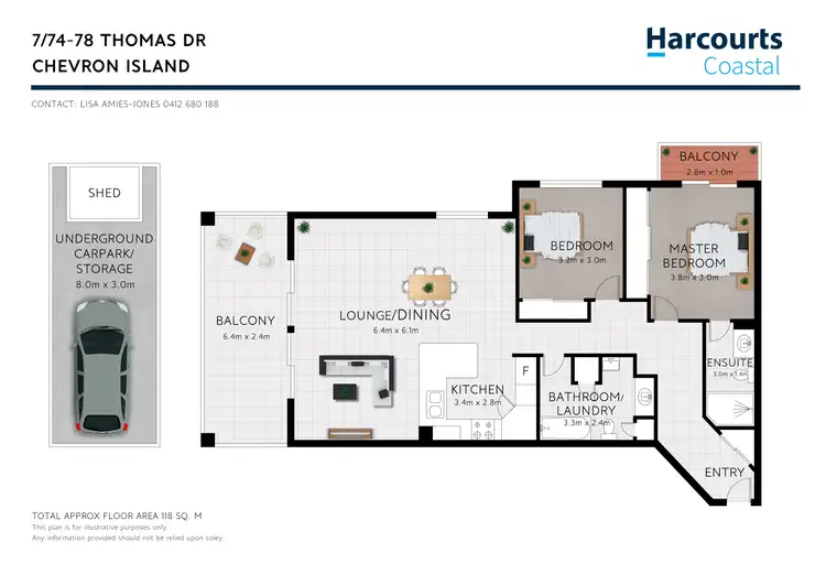 Floorplan of Homely unit listing, 7/74-78 Thomas Drive, Chevron Island QLD 4217