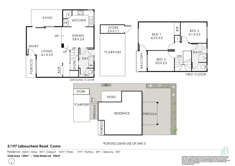 Floorplan of Homely townhouse listing, 3/197 Labouchere Road, Como WA 6152
