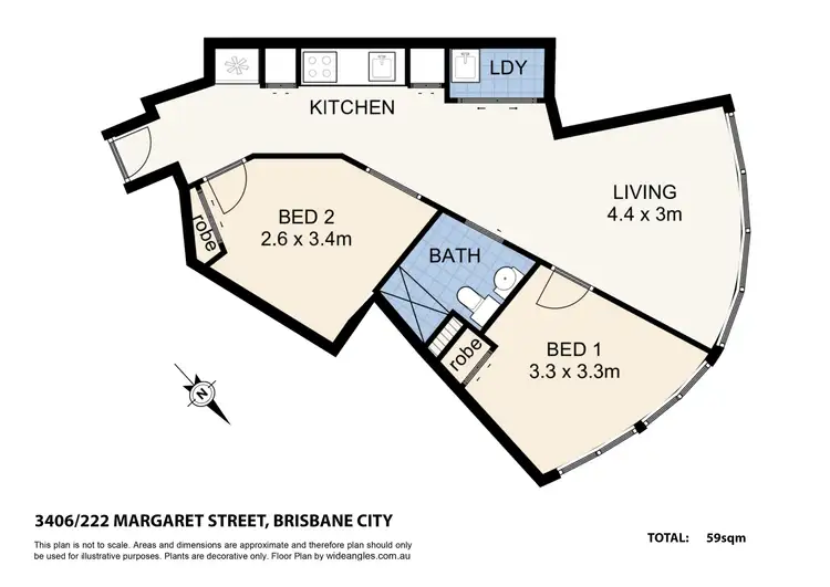 Floorplan of Homely apartment listing, 3406/222 Margaret Street, Brisbane City QLD 4000