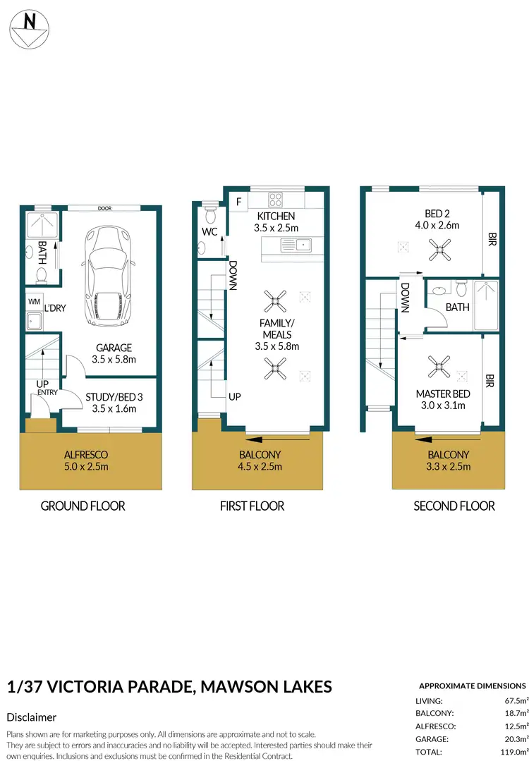 Floorplan of Homely townhouse listing, 1/37 Victoria Parade, Mawson Lakes SA 5095