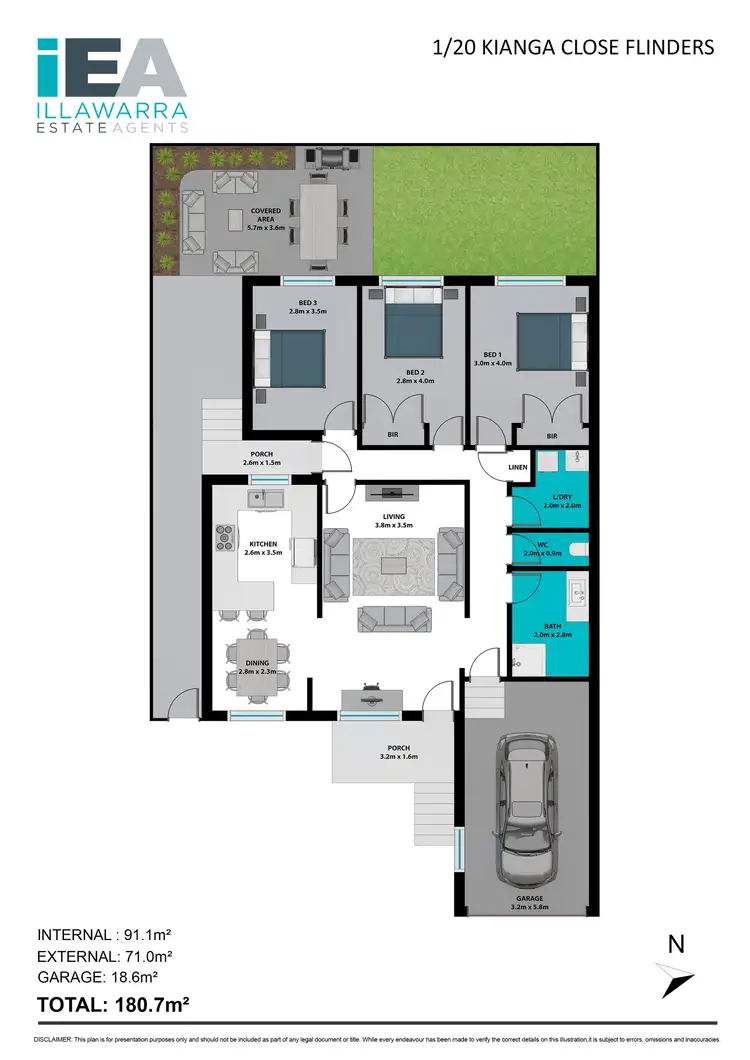 Floorplan of Homely semi-detached listing, 1/20 Kianga Close, Flinders NSW 2529