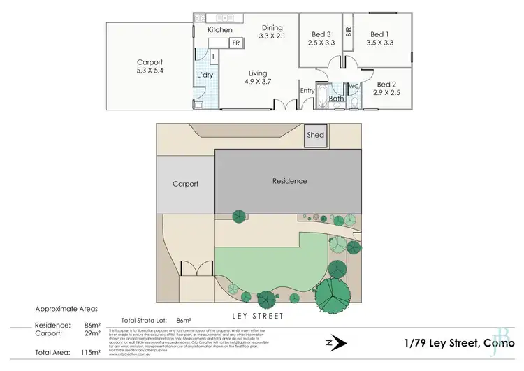 Floorplan of Homely villa listing, 1/79 Ley Street, Como WA 6152