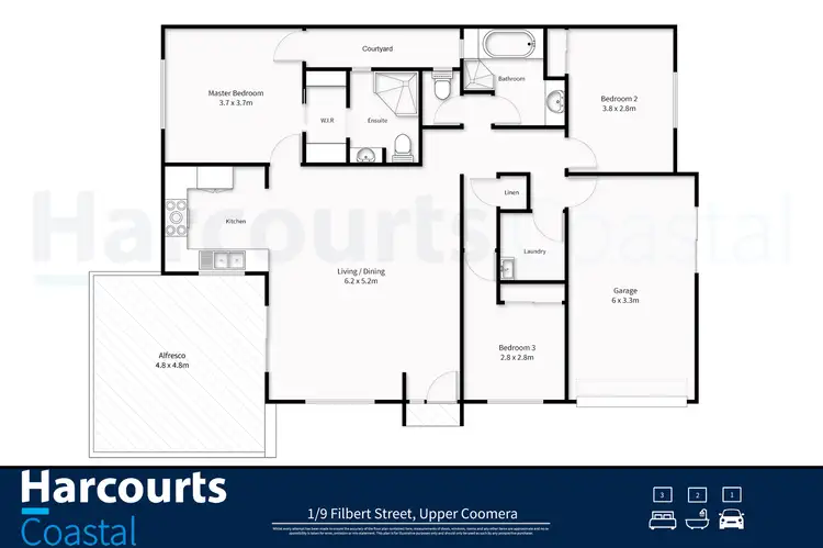Floorplan of Homely semi-detached listing, 1/9 Filbert Street, Upper Coomera QLD 4209