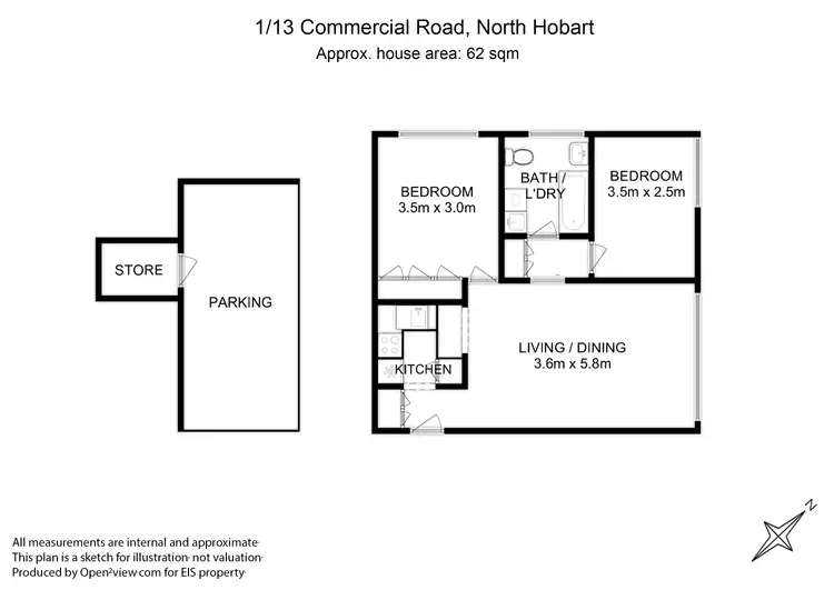 Floorplan of Homely unit listing, 1/13 Commercial Road, North Hobart TAS 7000