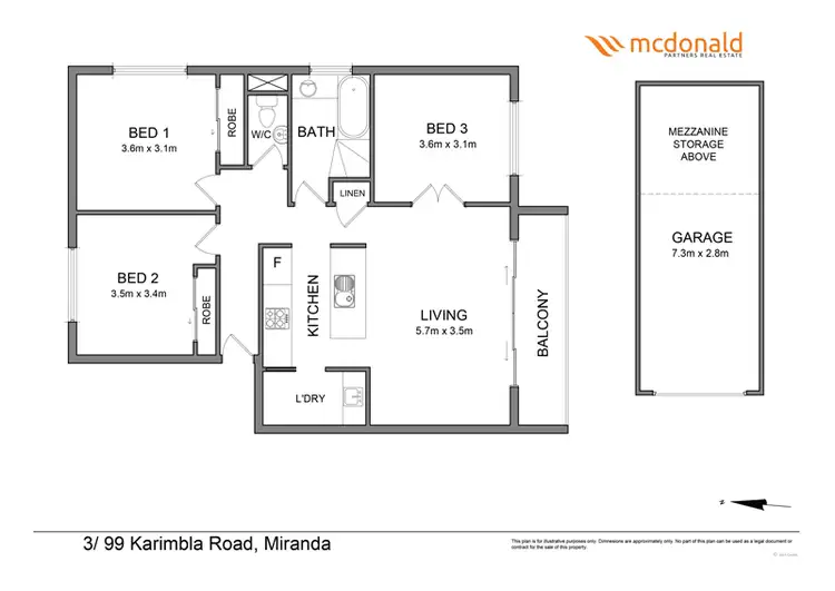 Floorplan of Homely unit listing, 3/99 Karimbla Road, Miranda NSW 2228