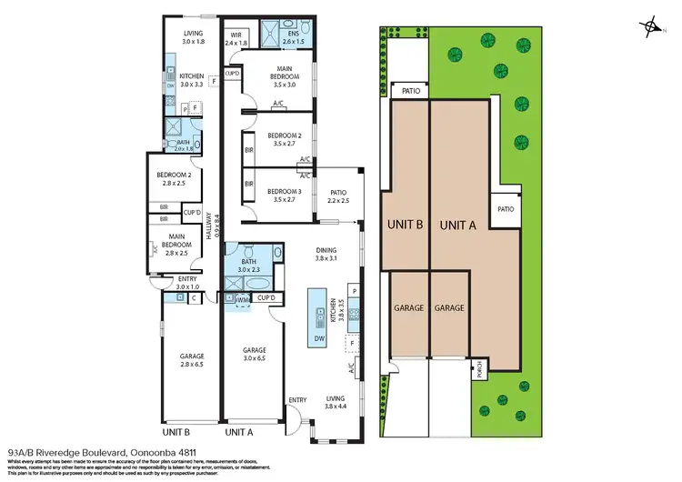 Floorplan of Homely semi-detached listing, 93A & B Riveredge Boulevard, Oonoonba QLD 4811
