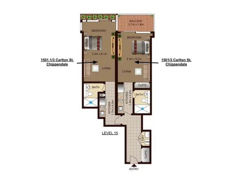 Floorplan of Homely studio listing, 1501.1/3 CARLTON STREET, Chippendale NSW 2008