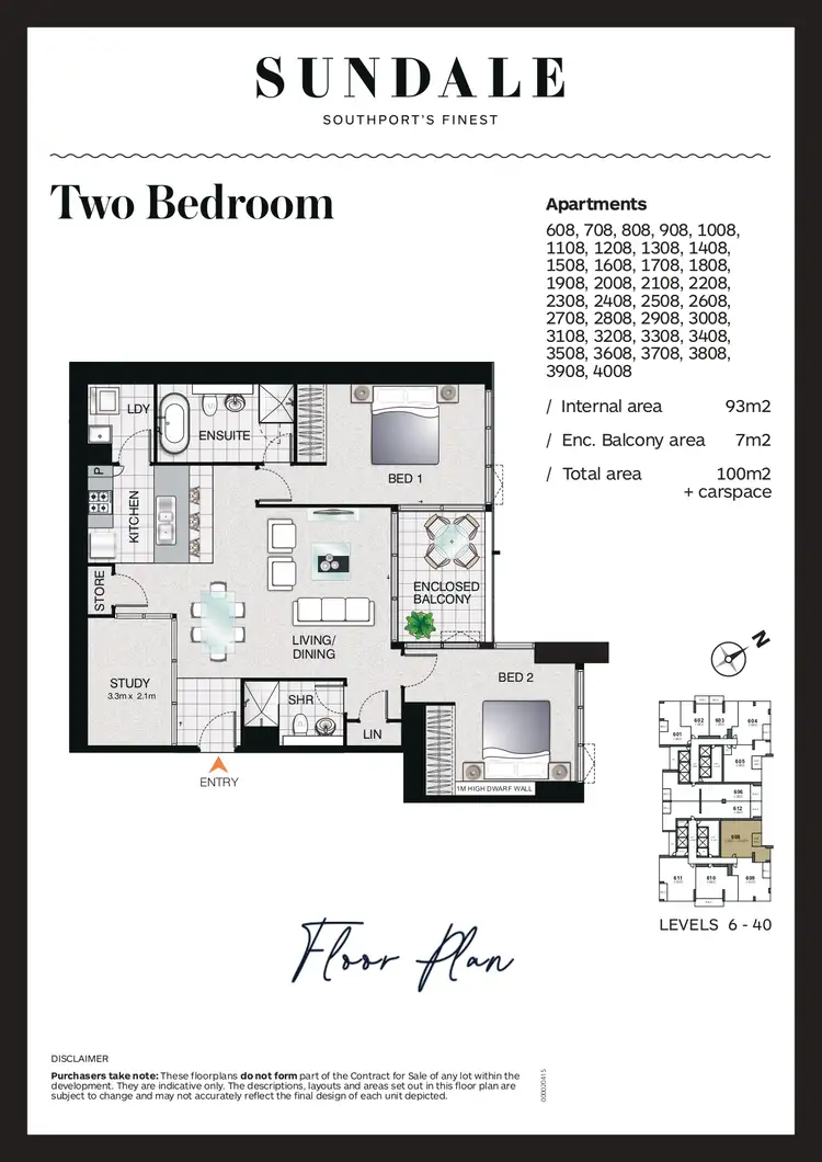 Floorplan of Homely apartment listing, 1508/2 Como Crescent, Southport QLD 4215