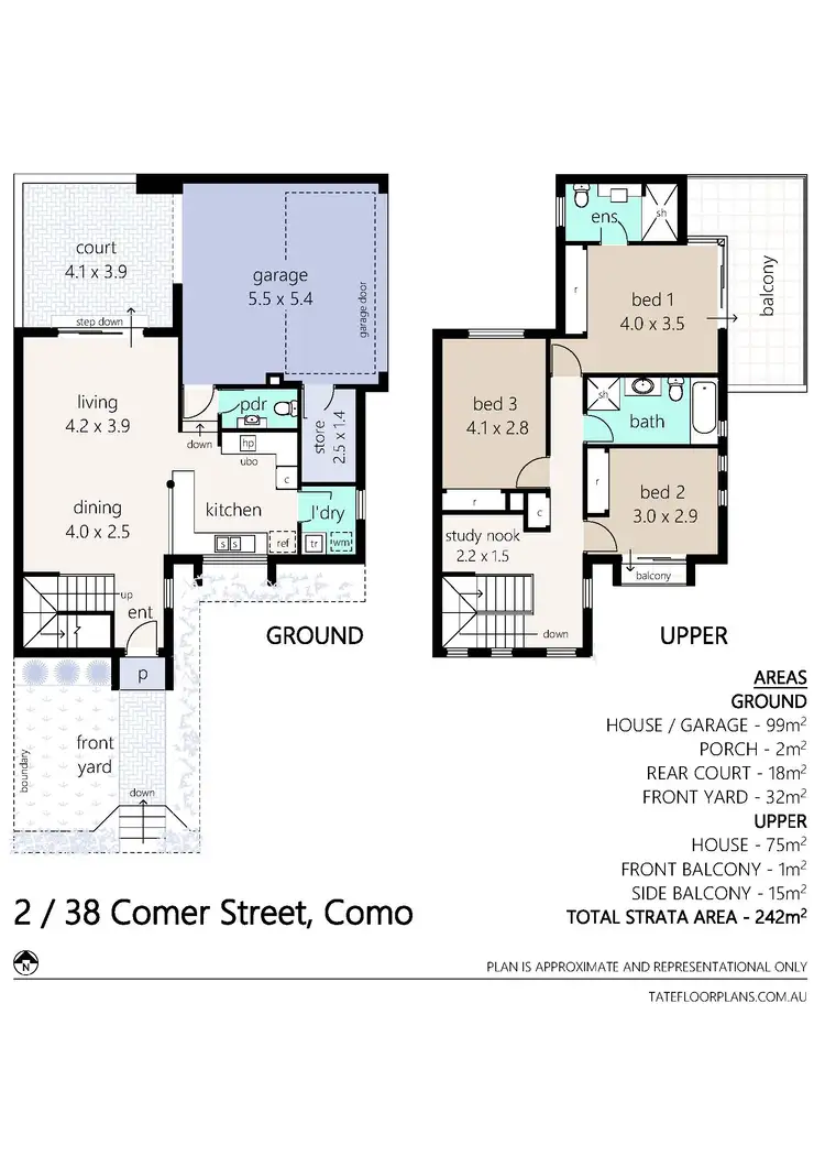 Floorplan of Homely townhouse listing, 2/38 Comer Street, Como WA 6152