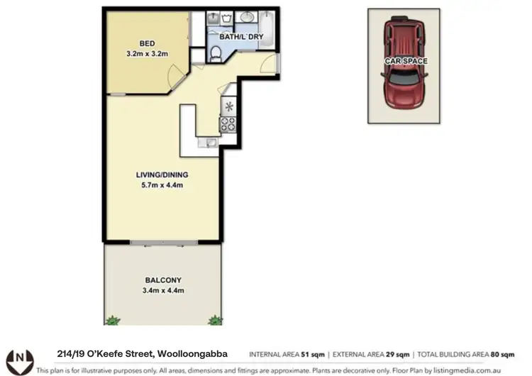 Floorplan of Homely apartment listing, 214/19 O'Keefe Street, Woolloongabba QLD 4102