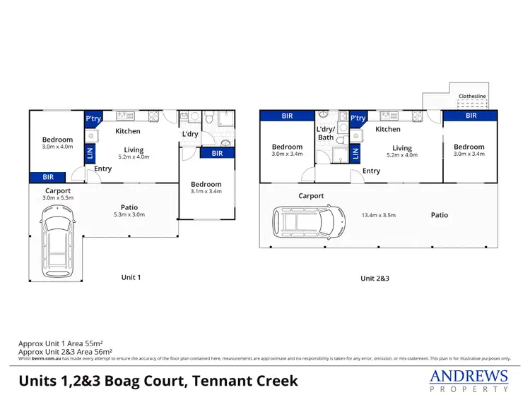 Floorplan of Homely block of units listing, 1-3, 2 Boag Court, Tennant Creek NT 860