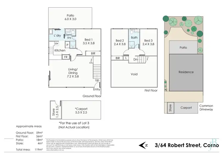 Floorplan of Homely townhouse listing, 3/64 Robert Street, Como WA 6152