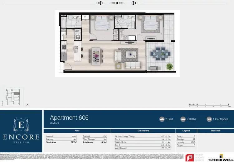 Floorplan of Homely apartment listing, 606/50 Ferry Road, West End QLD 4101
