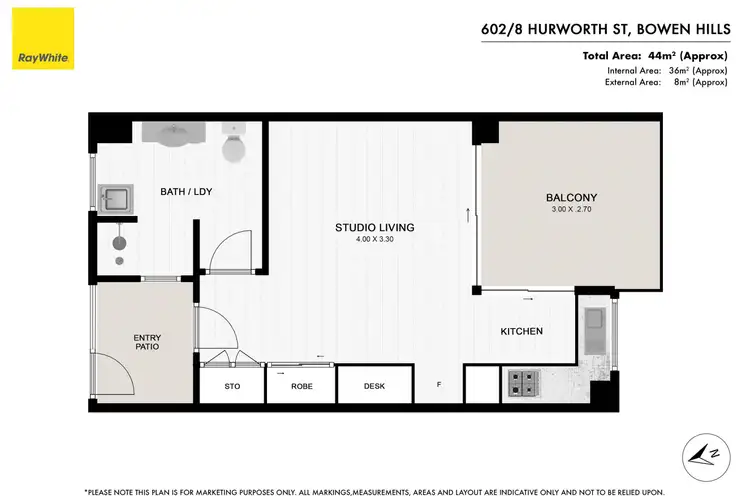 Floorplan of Homely studio listing, 602/8 Hurworth Street, Bowen Hills QLD 4006