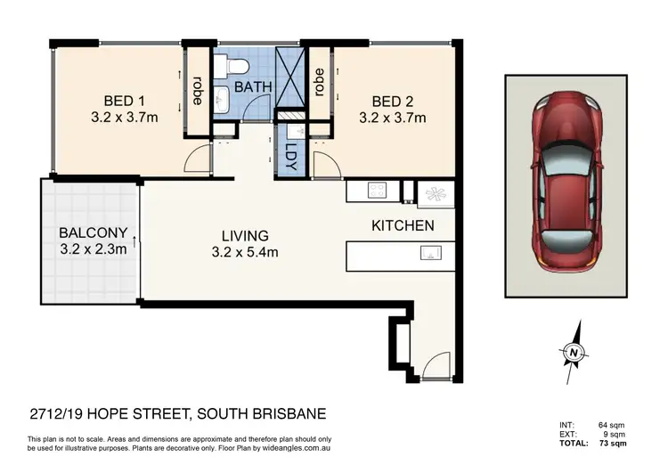 Floorplan of Homely apartment listing, 2712/19 Hope Street, South Brisbane QLD 4101