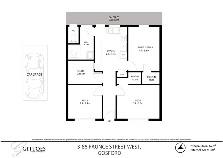 Floorplan of Homely unit listing, 3/86 Faunce Street West, Gosford NSW 2250