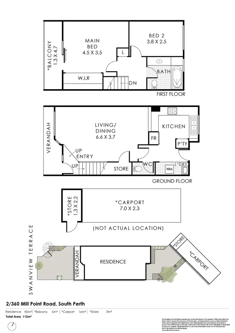 Floorplan of Homely townhouse listing, 2/360 Mill Point Road, South Perth WA 6151