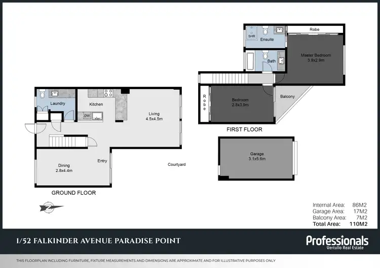 Floorplan of Homely semi-detached listing, 1/52 Falkinder Avenue, Paradise Point QLD 4216