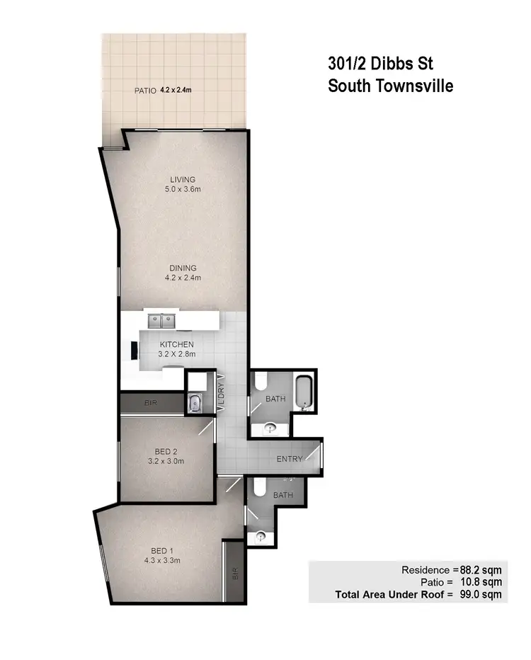 Floorplan of Homely apartment listing, 301/2 Dibbs Street, South Townsville QLD 4810