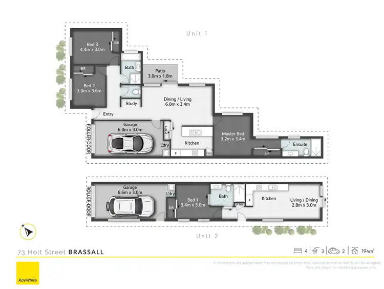 Floorplan of Homely semi-detached listing, 1 & 2/73 Holt Street, Brassall QLD 4305
