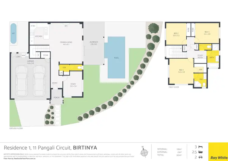 Floorplan of Homely semi-detached listing, 1/11 Pangali Circuit, Birtinya QLD 4575