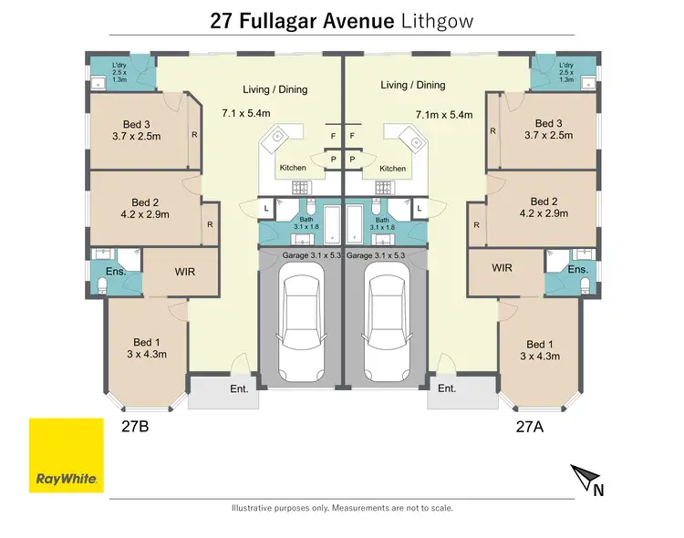 Floorplan of Homely semi-detached listing, 27 A & B Fullagar Avenue, Lithgow NSW 2790