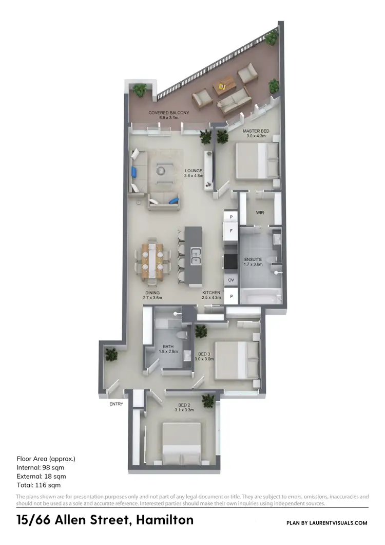 Floorplan of Homely unit listing, 15/66 Allen Street, Hamilton QLD 4007