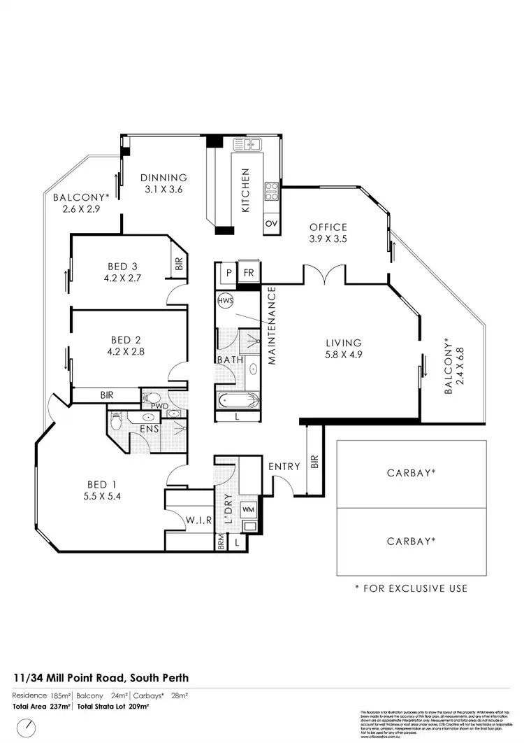 Floorplan of Homely apartment listing, 11/34 Mill Point Road, South Perth WA 6151