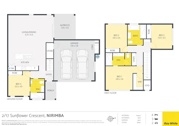 Floorplan of Homely semi-detached listing, 2/12 Tulip Street, Nirimba QLD 4551