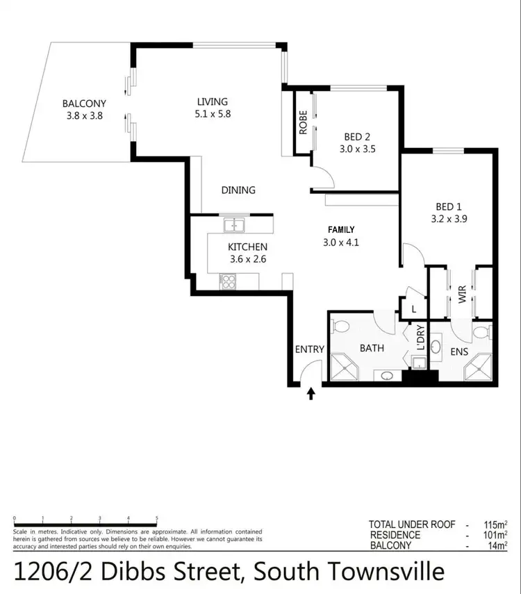 Floorplan of Homely apartment listing, 1206/2 Dibbs Street, South Townsville QLD 4810