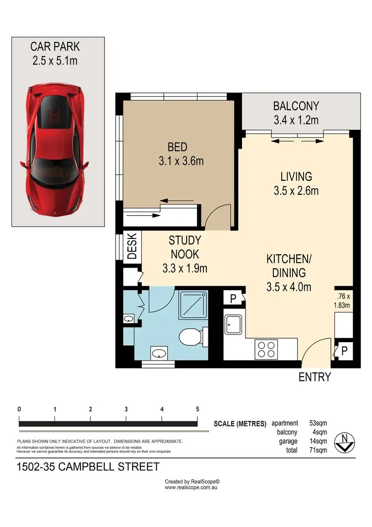 Floorplan of Homely unit listing, 1602/35 Campbell Street, Bowen Hills QLD 4006