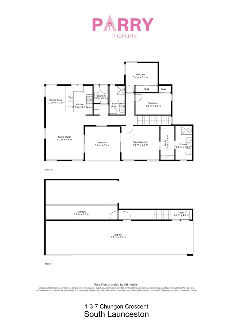 Floorplan of Homely townhouse listing, 1/3-7 Chungon Crescent, South Launceston TAS 7249