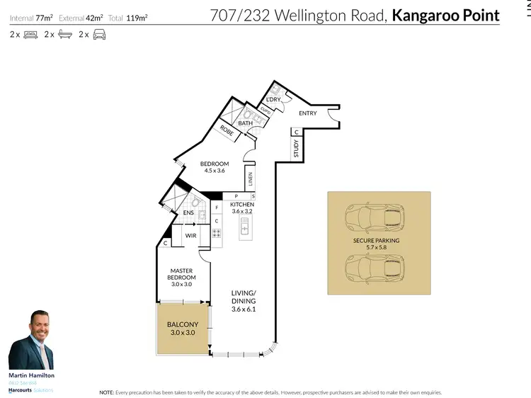 Floorplan of Homely apartment listing, 707/232 Wellington Road, Kangaroo Point QLD 4169