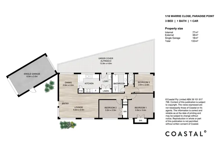 Floorplan of Homely semi-detached listing, 1/18 Warrie Close, Paradise Point QLD 4216