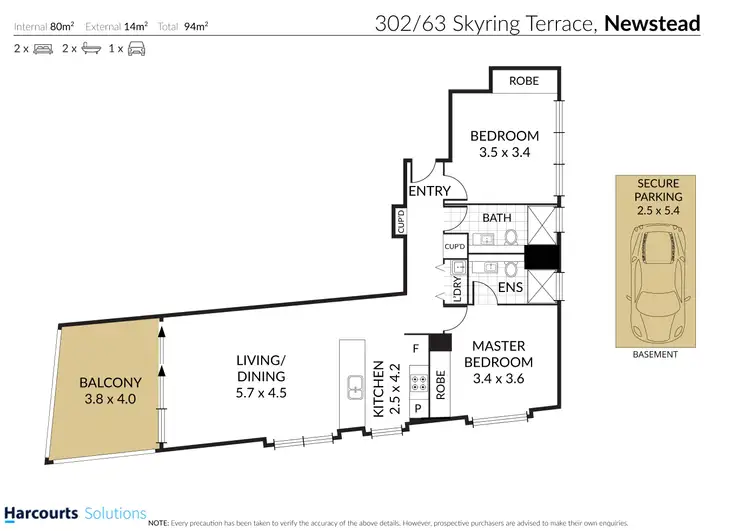 Floorplan of Homely unit listing, 302/12 Cunningham Street, Newstead QLD 4006