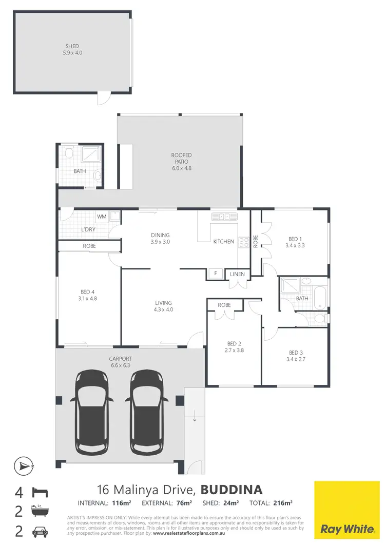 Floorplan of Homely house listing, 16 Malinya Drive, Buddina QLD 4575