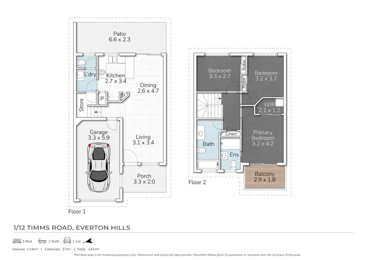 Floorplan of Homely townhouse listing, 1/12 Timms Road, Everton Hills QLD 4053